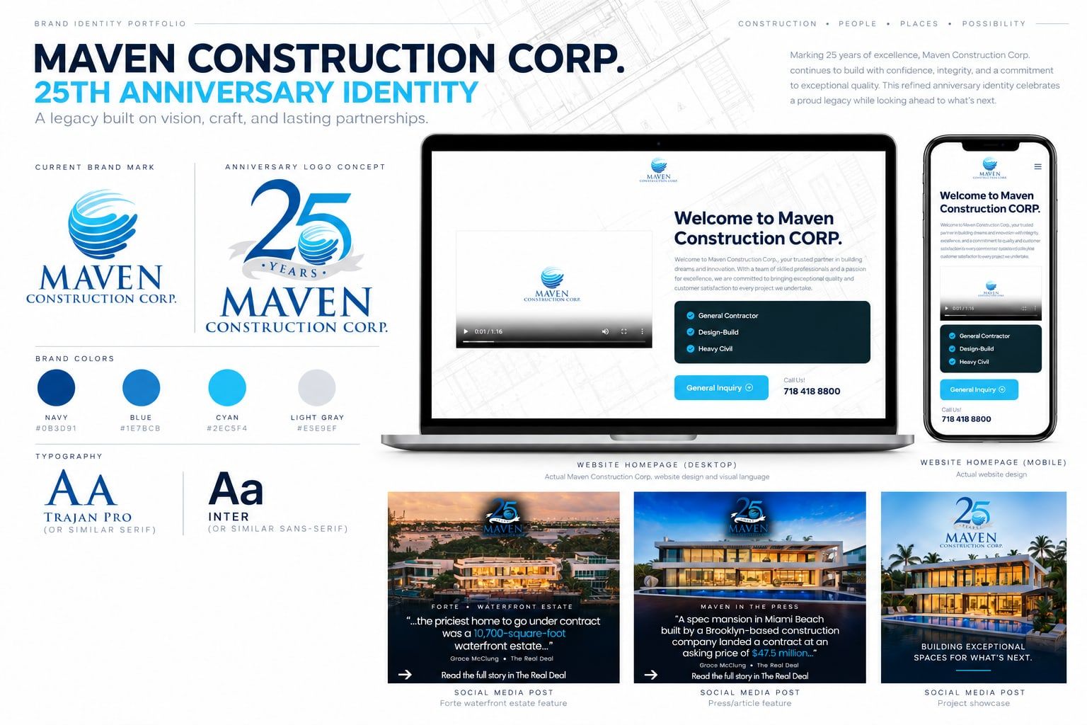 Maven Construction Corp.: identyfikacja na 25-lecie, kolory, typografia i strona