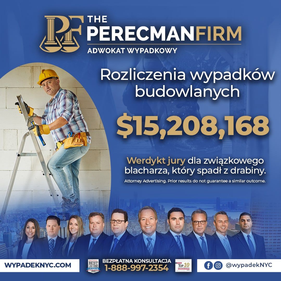 The Perecman Firm: grafika o wyroku w sprawie wypadku na budowie, po polsku