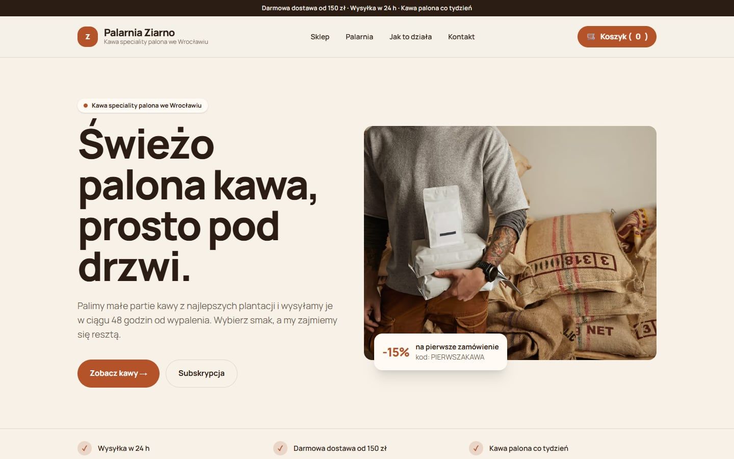 Strona główna przykładowej strony: Palarnia Ziarno