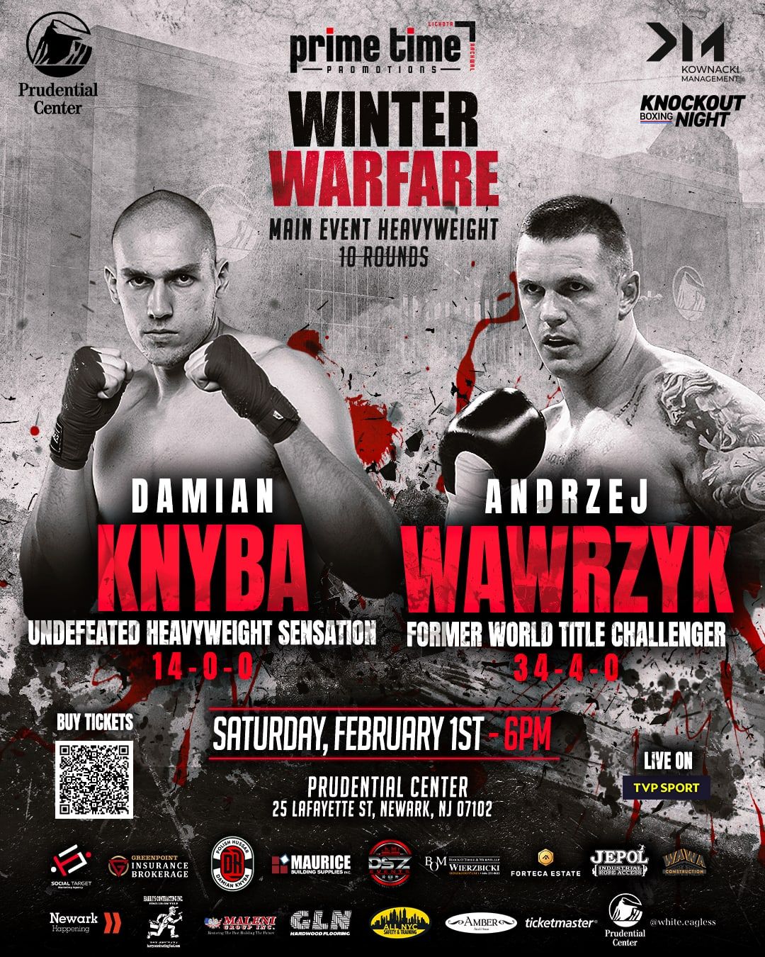 Plakat Winter Warfare: Damian Knyba – Andrzej Wawrzyk, walka wieczoru wagi ciężkiej